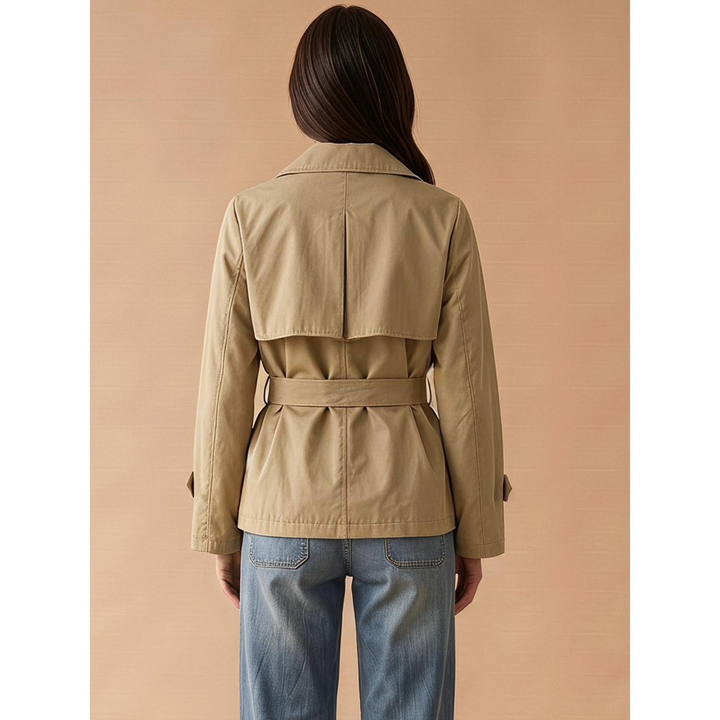 Женская куртка INSPIRE CHIC Classic Notched Lapel Double Breasted Belted Adjustable Cuff Windproof Jacket L Khaki, цвет: Хаки — фото 3