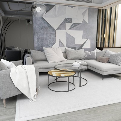 Gray and Brown Round Wood and Glass Nesting Coffee Tables