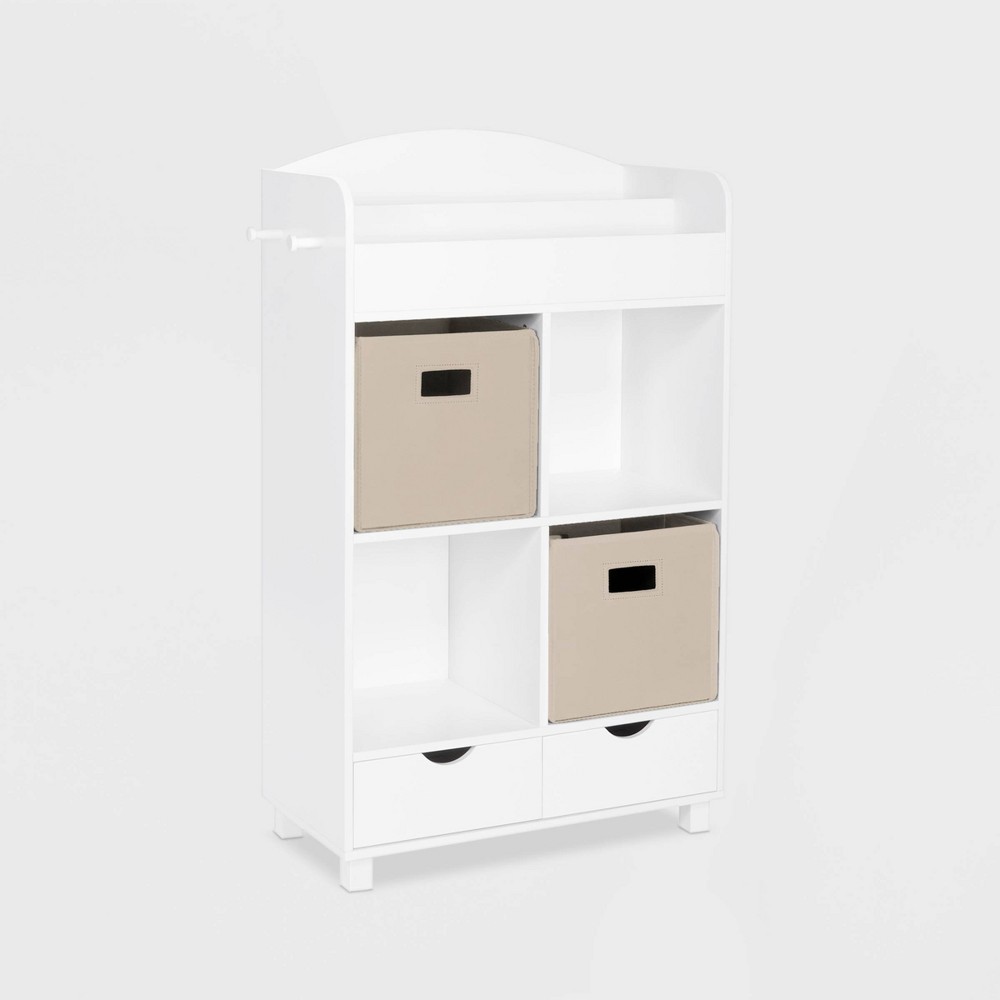 Photos - Garden & Outdoor Decoration RiverRidge Kids' Book Nook Cubby Toy Storage Cabinet with Bookshelf, Drawers, and Hooks White with 2 Taupe Fabric Bins: Cubb