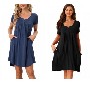 INSPIRE CHIC Women's 2 Pcs Sleepwear Summer Short Sleeves Solid with Pockets Nightgown - 1 of 4