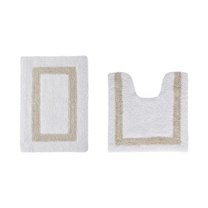 Hotel 2 PC Bath Rug 100% Premium Cotton Tufted Weave Two Tone Reversible Bathroom Rug, Super Soft Absorbent, Machine Washable Bath Mat - 1 of 4
