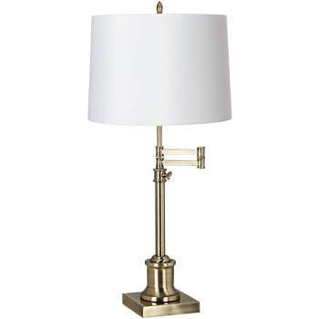 360 Lighting Traditional Swing Arm Desk Table Lamp Adjustable Height 36" Tall Antique Brass White Hardback Drum Shade Living Room Bedroom
