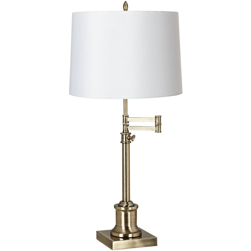 360 Lighting Traditional Swing Arm Desk Table Lamp Adjustable Height 36" Tall Antique Brass White Hardback Drum Shade Living Room Bedroom, 1 of 4