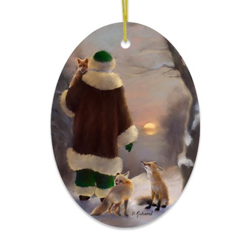 Santa's Foxes Woodland Sunset Art Christmas Ornament| OrnamentallyYou - image 1 of 4