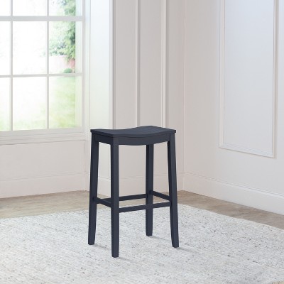 Navy Wood Backless Saddle Style Bar Stool