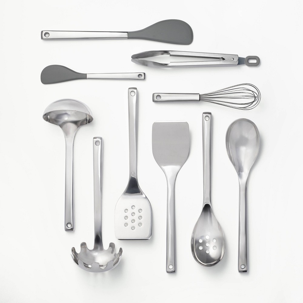 Photos - Other Accessories 10pc Stainless Steel Kitchen Utensil Set Silver - Figmint™: Dishwasher-Safe Cooking Tools for Adults