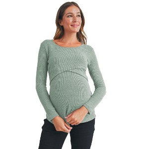 Hello Miz Women's Ribbed Long Sleeve Round Neck Maternity Nursing Top - 1 of 4
