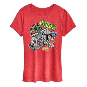 Women's - Star Wars - The Mandalorian Mando Grogu Stickers Short Sleeve Graphic T-Shirt - 1 of 4