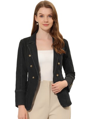 INSPIRE CHIC Women's Lapel Notch Collar Long Sleeve Denim Blazer Jackets