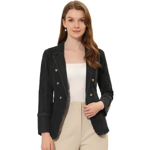 INSPIRE CHIC Women's Lapel Notch Collar Long Sleeve Denim Blazer Jackets - 1 of 4