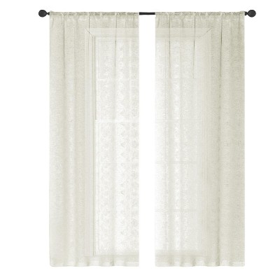 RT Designer Collection Laura Textured Sheer Rod Pocket Luxurious Modern Design Curtain Panel Pair 37" x 84" Ivory