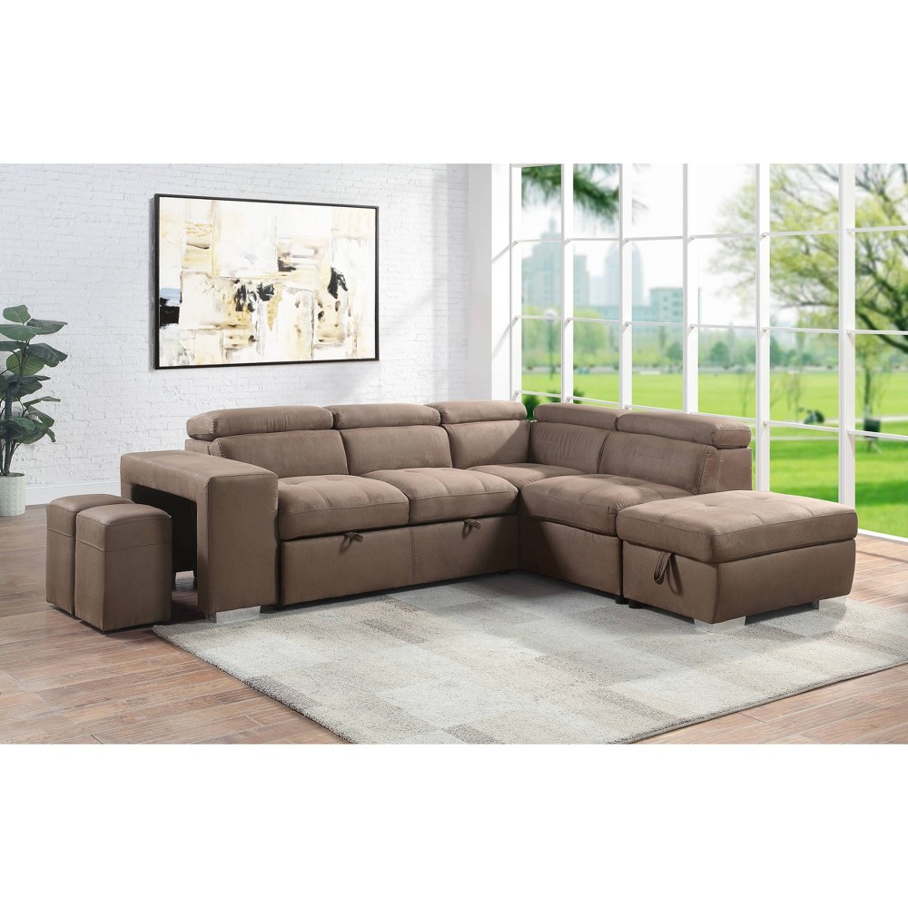 Photos - Sofa 103" Acoose Sectional  Brown Fabric - Acme Furniture