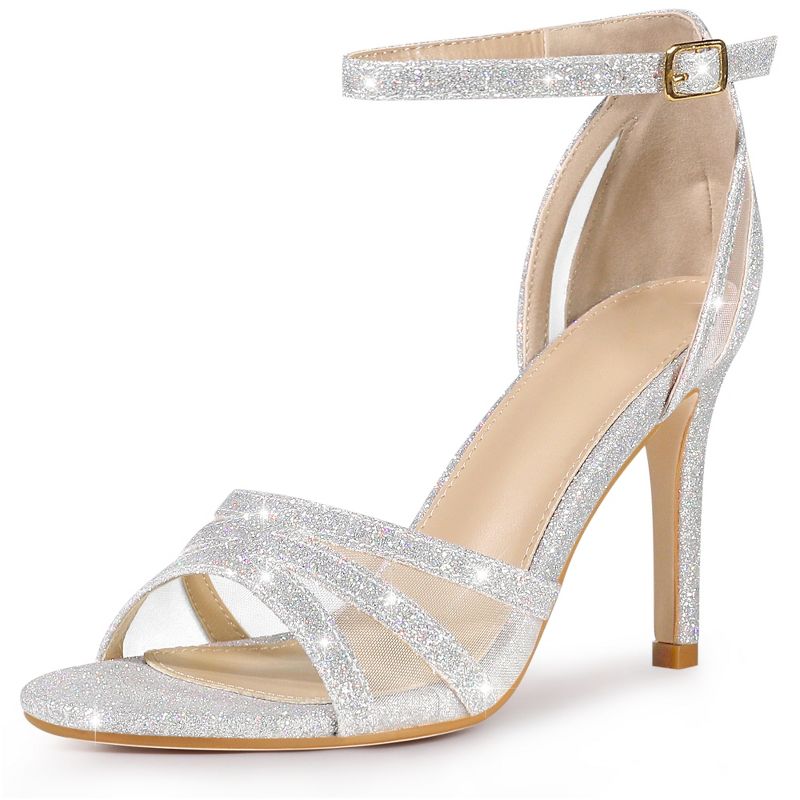 Perphy Women's Glitter Strappy Ankle Strap Stiletto Heels Sandals, 1 of 4