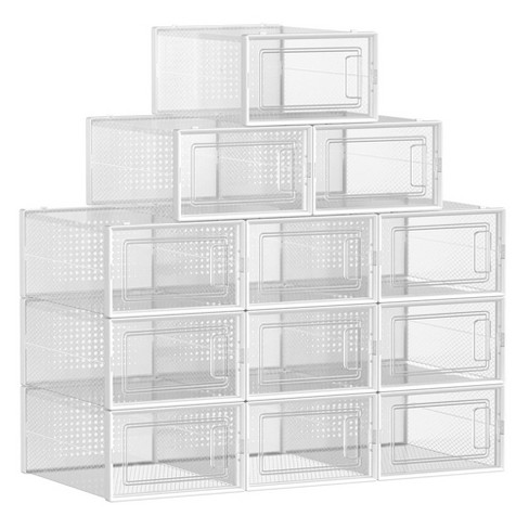 Hommtina 12 Pack Stackable Shoe Boxes Plastic Storage Bins, Sneaker  Container with Clear Lids, Closet Organizer (White)