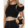 Allegra K Women's Round Neck Sleeveless Party Rhinestone Fringe Crop Tank Tops - 2 of 4