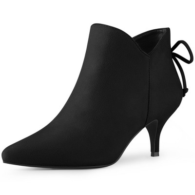 Perphy Women's Pointed Toe Side Zip Back Bow Kitten Heel Ankle Booties