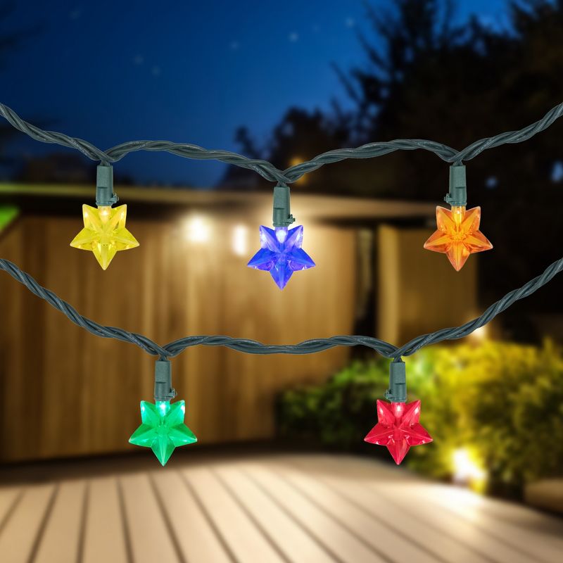 Northlight 20-Count Multi-Colored Star Shaped LED Christmas Light Set- 4.5ft, Green Wire, 2 of 7