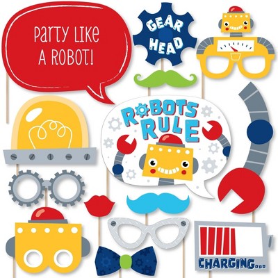 Big Dot of Happiness Gear Up Robots - Birthday Party or Baby Shower Photo Booth Props Kit - 20 Count