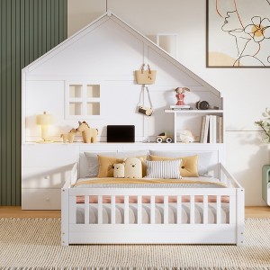 TiramisuBest Twin Size Loft Bed with Ladder,Shelves,and Desk,White - 1 of 4