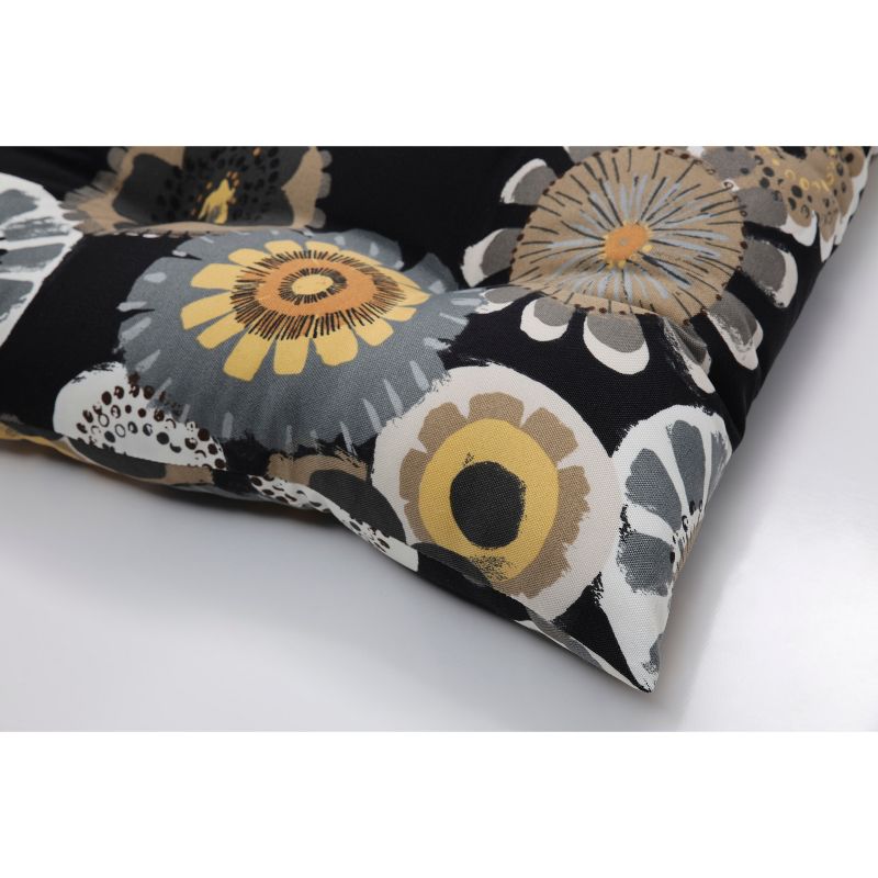 Outdoor Tufted Bench/Loveseat/Swing Cushion - Black/Yellow Floral - Pillow Perfect, 3 of 8