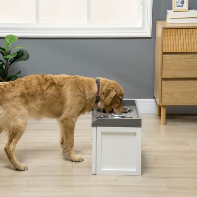 Elevated Dog Feeding Station with Storage Drawer,2 Stainless Steel Bowls,Pet Food Cabinet for Large Dogs-LAOTIES