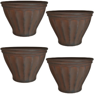 Sunnydaze Indoor/Outdoor Patio, Garden, or Porch Weather-Resistant Double-Walled Charlotte Flower Pot Planter - 16" - Rust Finish - 4pk