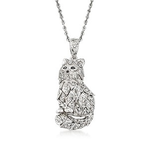 Ross-Simons 0.15 ct. t.w. Black and White Diamond Cat Pendant Necklace in Sterling Silver - 1 of 3