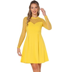 Allegra K Women's Heart Mesh Sheer Long Sleeve Gothic Cocktail Skater Party Dress - 1 of 4