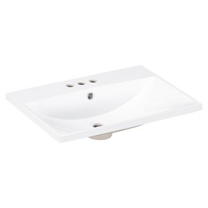 ChicFurnit Bathroom Sinks 24 Inch Ceramic Vanity Top with White Basin and Pre-Drilled Faucet Holes for Bathroom, White, 24"*18"*6.6" - 1 of 4