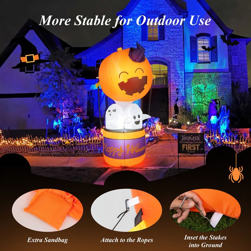 Costway 6ft Halloween Inflatable Pumpkin Hot Air Balloon Ghost Blow up Yard Decoration, 5 of 10