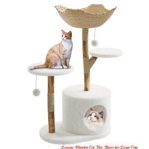 Luxury Wooden Cat Tree Tower for Large Cats – 41"/46" Modern Cat Condo w/ Natural Wood, Jute Scratching Posts, Spacious Woven Basket - 1 of 4