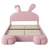 YOOCOZZ Upholstered Wood Platform Bed with Adjustable Cartoon Ear-shaped Headboard and LED Light, Storage Stools - Pink - 2 of 4