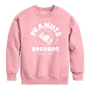 Boys' - Peanuts - Records Snoopy Vinyl Graphic Long Sleeve Fleece Sweatshirt - 1 of 4