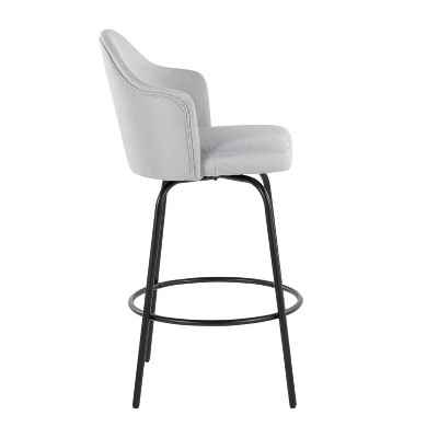 Set of 2 Light Grey Fabric and Black Metal Swivel Counter Stools