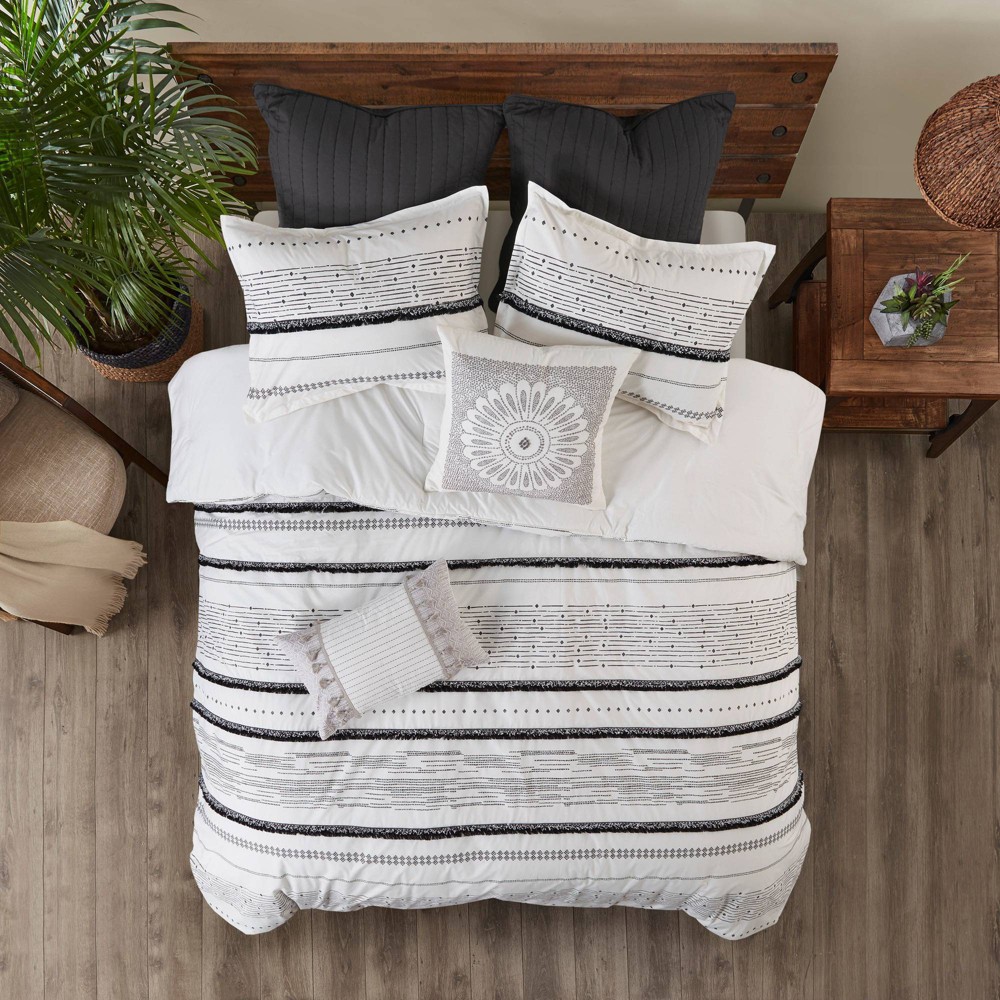 Photos - Duvet Full/Queen 3pc Nea Cotton Printed Comforter Set with Trim Black/White