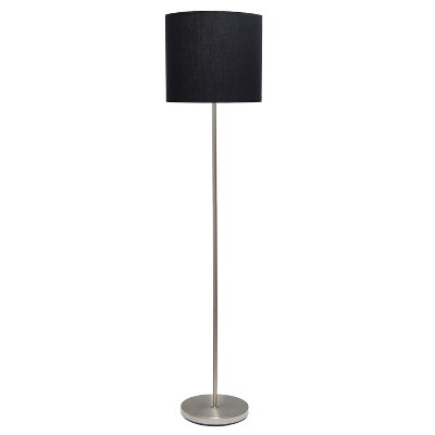 Black Brushed Nickel Drum Shade Floor Lamp with Faux Silk Shade