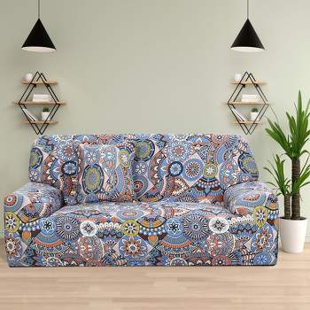 PiccoCasa Stretch Sofa Cover Printed Couch Slipcover for Sofas Elastic Furniture  with One Pillowcase