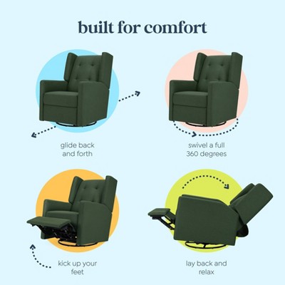 Pine Green Vegan Leather Swivel Recliner with Tufted Back