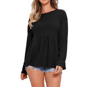 INSPIRE CHIC Women's Long Sleeve Crew Neck Peplum Ruffle Hem Blouse - 1 of 4