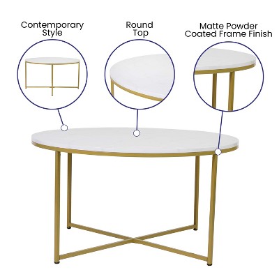 Sophia White Marble and Brushed Gold 3-Piece Coffee Table Set