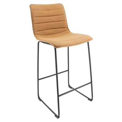 LeisureMod Brooklyn 29.9" Modern Leather Bar Stool with Black Iron Base & Footrest