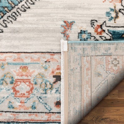 Oriental Blue Synthetic 5' x 7' Easy-Care Stain-Resistant Area Rug