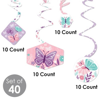 Floral Butterfly Baby Shower Hanging Decor Swirls Set of 40