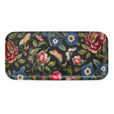 Spode Creatures of Curiosity Rectangular Serving Tray - Dark Floral Birch Veneer with Melamine Finish - Food Safe Decorative Serveware (12.5" x 6")