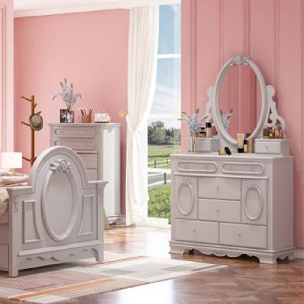 52" Flora Decorative Storage Drawer White Finish - Acme Furniture: Fixed Shelf, 5 Drawers, No Assembly Required