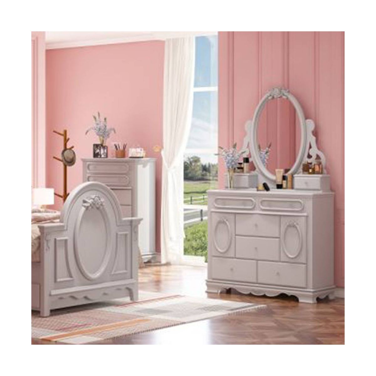 52" Flora Decorative Storage Drawer White Finish - Acme Furniture: Fixed Shelf, 5 Drawers, No Assembly Required