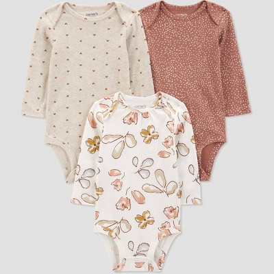 Carter's Just One You® Baby Girls' 3pk Long Sleeve Bodysuit - Ivory/Brown 9M