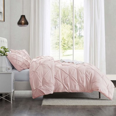 Blush Pintuck California King Microfiber Duvet Cover Set