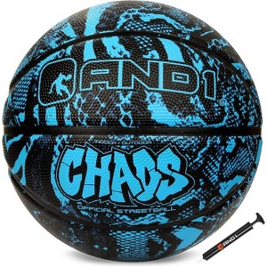 AND1 Chaos Basketball & Pump (Jungle Series)- Official Size 7 (29.5”) Streetball, Made for Indoor and Outdoor Basketball Games (Blue/Black) - 1 of 4