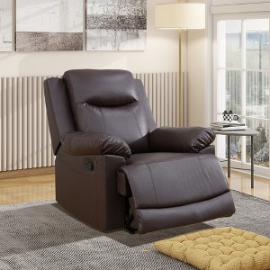 MAYEERTY Recliner Chair, Breathable Semi-PU Leather Reclining Chair with Adjustable Backrest for Living Room, Brown - 1 of 4